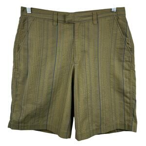 Patagonia Men's Shorts Seersucker Striped Organic Cotton Olive Green 33 Preppy